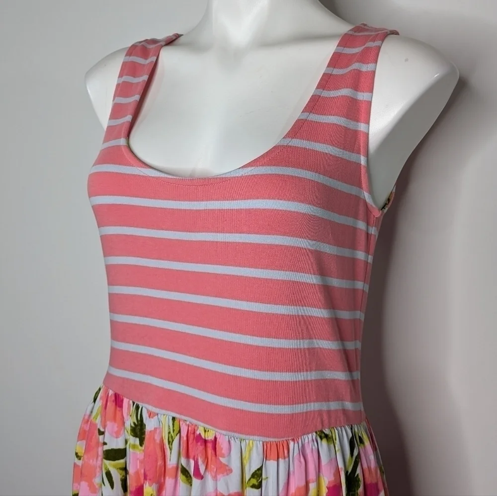 ✨3/$15 Matilda Jane blue grey floral cinch accent scoop neck sleeveless dress M - Picture 3 of 9